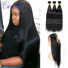 Genrein Straight Hair Non Remy Bundles With 360 Frontal Human Hair Peruvian Hair Pieces 2&3&4 Bundles With Lace Frontal 2024 - buy cheap
