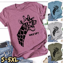 Camisetas con estampado de jirafa para mujer, ropa informal holgada con cuello redondo, talla grande 5XL, 2021 2024 - compra barato