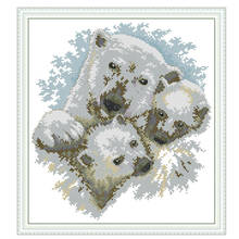 Kit de punto de cruz de la familia de osos polares aida, lienzo con estampado de 14ct y 11CT, punto de cruz, costura, bordado artesanal 2024 - compra barato