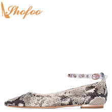 Snakeskin Texture Pointed Toe Crystal Clear Ankle Strap Flats Woman  Buckle Large Size 11 15 Ladies Fashion Office Shoes Shofoo 2024 - buy cheap