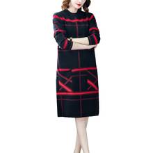 Feminino xadrez manga comprida camisola vestido feminino casual outono inverno vestido camisola o pescoço pull oversize vestidos de malha 2024 - compre barato