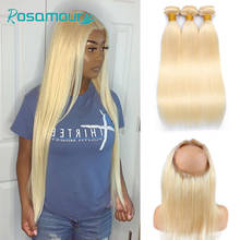 Rosamour-mechones de pelo liso brasileño 613, extensiones de cabello humano Remy prearrancado con Frontal, 360 de encaje Frontal 2024 - compra barato