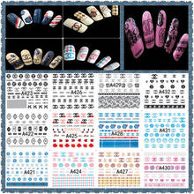 Оптовая продажа 12 листов/набор логотипа большой цветной водяной стикер дизайн ногтей наклейки s наклейки макияж водные татуировки A421-432 2024 - купить недорого
