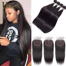 Uneed Hair Malaysian Straight Hair Bundles With Lace Closure Remy Nautral Black Human Hair Weave Straigt Bundles with Closure 2024 - buy cheap