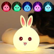 New Rabbit silicone night light usb rechargeable led pat light girl child bedroom cute bear night light gift 2024 - buy cheap