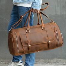 Men Genuine Leather Travel Duffel Bag With Shoe Pocket 20" Real Leather Weekend Bag Vintage Crazy Horse leather Messenger Bag 2024 - buy cheap