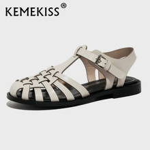 Женские босоножки на плоской подошве KemeKiss, из натуральной кожи, Повседневная летняя обувь, размеры 34-39, 2021 2024 - купить недорого