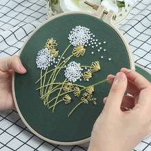 DIY Stamped Embroidery Starter Kit with Flowers Plants Pattern Embroidery Cloth Threads Tools Kit Green Dandelion Handmade 2024 - buy cheap