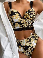 Conjunto de biquíni sensual feminino de cintura alta, traje de banho com alça de renda e duas peças, moda praia, verão 2024 - compre barato