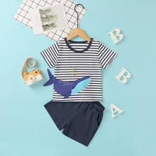 2020 Summer Infant Baby Boys Clothes Sets Striped Cartoon Print Short Sleeve T Shirts Tops Shorts 2pcs 2024 - buy cheap