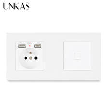 UNKAS PC Plastic Panel French Standard Wall Socket with 2 USB Charge Port + RJ45 Internet Computer Connector Enchufe Pared USB 2024 - buy cheap