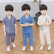 Roupas masculinas de algodão, conjuntos de roupas para meninos de 18 meses a 10 anos, bebê, crianças, estilo chinês, camisetas + calças 2024 - compre barato