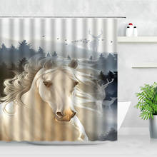 Cortina de chuveiro cavalo branco, decoração de casa de ganchos para banheira, de animais, criativo, floresta, ália, fundo 3d 2024 - compre barato