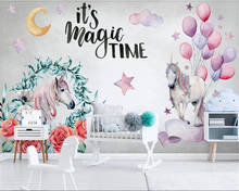 Beibehang decoração da família nordic balão animal dos desenhos animados papel de parede mural quarto pintura para o comportamento das crianças 2024 - compre barato