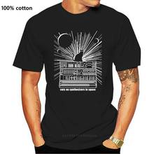 Camiseta de algodón con cuello redondo para hombre, Camisa estampada con diseño de Cats On sintetizadores en el espacio, estilo veraniego, color negro 2024 - compra barato
