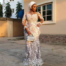 Aso Ebi Nigerian Mermaid Formal Evening Dress Long Sleeve Lace Appliqued Elegant Prom Dresses Plus Size 2019 Robe de soiree 2024 - buy cheap