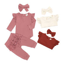 Conjunto de roupas infantis com 3 peças, macacão plissado para bebês recém-nascidos, roupa de manga longa, para inverno e outono 2024 - compre barato