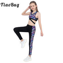 Conjunto de ginástica infantil para adolescentes, roupa de treino com estampa geométrica, conjunto com top crop e calças legging, para ginástica e dança, academia 2024 - compre barato