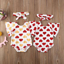 2PCS  Newborn Baby Girls Valentine's Day Jumpsuit Bodysuit Headband Outfits 0-18m 2024 - buy cheap