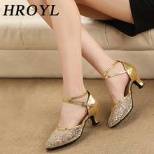 HROYL Dance-Shoes Latin Tango Ballroom Jazz for Women Girls Ladies 3.5/5.5CM Heels Sexy Mesh Sequins Wholesale Gold/Silver/Red 2024 - buy cheap