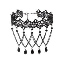 Poputton Sexy Black Lace Tassel Necklace for Women Jewelry Collar Vintage Party Dress Chokers Punk Necklaces for Women 2024 - buy cheap