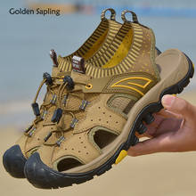 Golden Sapling Retro Men's Sandals Breathable Summer Beach Shoes Genuine Leather Soft Rubber Outdoor Sandals for Men Casual Shoe 2024 - buy cheap
