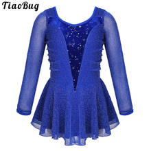 TiaoBug Kids Girls Shiny Stretchy Long Sleeves Glitters Velvet Splice Figure Ice Skating Roller Ballet Dance Leotard Dress 2024 - buy cheap