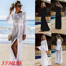 2019 Autumn NewFashion Womens Sexy Hollow Out Knitted Beach Long Sleeve Bikini Cover Up Maxi Holiday Casual Dress 2024 - buy cheap