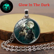 2018 New Fashion Glass Dome Pendant Necklace Glow In The Dark Classic Howling Wolf Xiaoyue Necklace Luminous Jewelry Wholesale 2024 - buy cheap