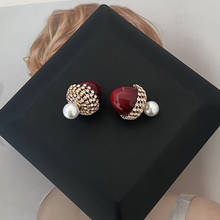 New ball christmas red earrings for women's fashion two with Korean Earrings online celebrity elegant simple Earrings 2024 - buy cheap