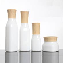 40ml 100ml 120ml Glass Spray Bottle White Square 50g Cream Jar Wooden Pattern Lid Lotion Pump Cosmetic Container Plug Bottle 2024 - buy cheap