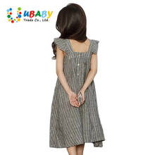 Baby Girls Ruffled Flying Sleeve Stripe Beach Holiday Dress 2020 Fashion Summer Clothing Teens Kids Cotton Linen Clothes 2024 - buy cheap