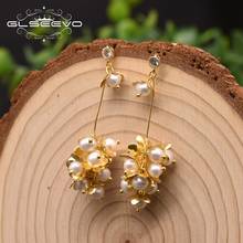 GLSEEVO-pendientes colgantes de perlas de agua dulce Natural para mujer, aretes hechos a mano con forma de flor de uva, joyería de diseño GE0966 2024 - compra barato