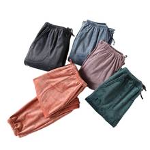 Winter Velvet Home Pants For Women Thick Warm Lounge Trousers Female Sleep Bottoms Elastic Waist Homewear Men's Pajama Pants 2024 - buy cheap