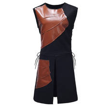 Mens Punk Rock Bandage Long Steampunk Vest 2022 Brand New Patchwork Front Split Medieval Waistcoat Men Cosplay Gothic Costume 2024 - buy cheap