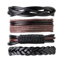 4pcs/lot Vintage PU Leather Handmade Braided DIY Men Black Brown Handmade Casual Bracelets Fashion Stylish Jewelry Accessories 2024 - buy cheap