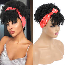 Perucas afro femininas, perucas afro curtas sintéticas encaracoladas com franja turbante 2 em 1 2024 - compre barato