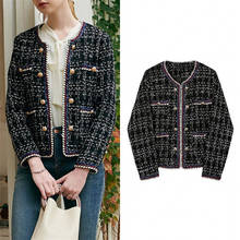 Spring Autumn New Black White Plaid Double Breasted Tweed Plus Size Small Fragrance Feminina Coat Women Jackets Tops Office Lady 2024 - buy cheap