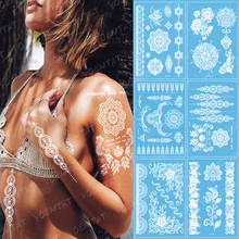Временная водостойкая татуировка стикер для женщин сексуальная Мандала хна белый свадебный браслет для невесты ювелирные изделия кружевные тату боди-арт 2024 - купить недорого