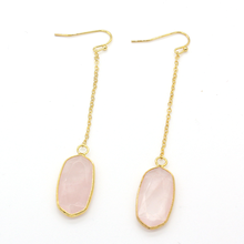 Trendy-beads Light Yellow Gold Color Oval Shape Natural Rose Pink Quartz Drop Earrings For Women Long Chain Jewelry 2024 - buy cheap