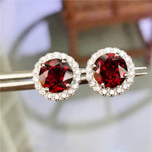 Pendientes de plata de ley 925 con rojo granate Natural, joyería de moda, cristal limpio, prueba, aprobada con certificado, 8mm 2024 - compra barato