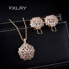 FXLRY High Quality White CZ + Cubic Zirconia Flower Big Pendant Necklace And Earrings Sets For Women Luxury Bridal Jewelry 2024 - buy cheap