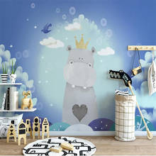 Milofi-papel tapiz 3D personalizado para habitación de niños, mural pintado a mano de hipopótamo de dibujos animados, Fondo de pared para decoración de sala de estar y dormitorio 2024 - compra barato