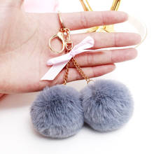 Fashion New Cute Fluffy Faux Rabbit Fur 6CM Ball Pompom Keychain Cherry Gold Key Chain Pom Pom Keyring Bag Charms Wedding Gift 2024 - buy cheap
