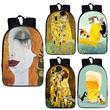 Mochila escolar con dibujo de Gustav Klimt para hombre y mujer, bolsa de viaje, mochilas escolares para niños y niñas 2024 - compra barato