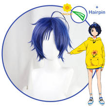 Anime WONDER EGG PRIORITY Ohto Ai Cosplay Wig Blue Short Hair with Hairpin Props Heat-resistant Fiber Hair + Wig Cap Party 2024 - buy cheap