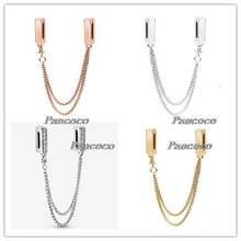 Abalorios de plata de ley 925 para mujer, joyería con Clip de cadena de seguridad brillante Reflexions, compatible con pulsera y collar Pandora 2024 - compra barato