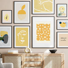 Póster abstracto para decoración del hogar, pintura en lienzo, cara blanca, Línea Amarilla, imagen de pared para decoración de sala de estar, impresión artística de pared 2024 - compra barato