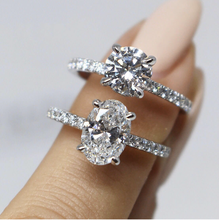 Anéis de prata esterlina 925 sólida original para mulheres, anel de diamante oval redondo, topázio branco, joia com pedras preciosas, presente 2024 - compre barato