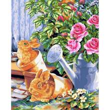 Gatyztory Painting By Numbers Flowers Rabbit Coloring By Numbers On Canvas Acrylic Paints Set Wall Decor Decorative Frames 2024 - buy cheap